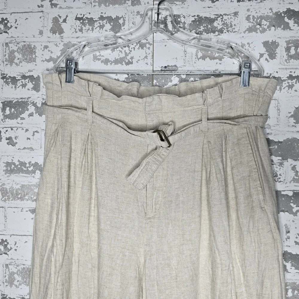 Banana Republic Pants Womens 14 Wide Leg Paperbag Waist Belted Linen Blend Flax
